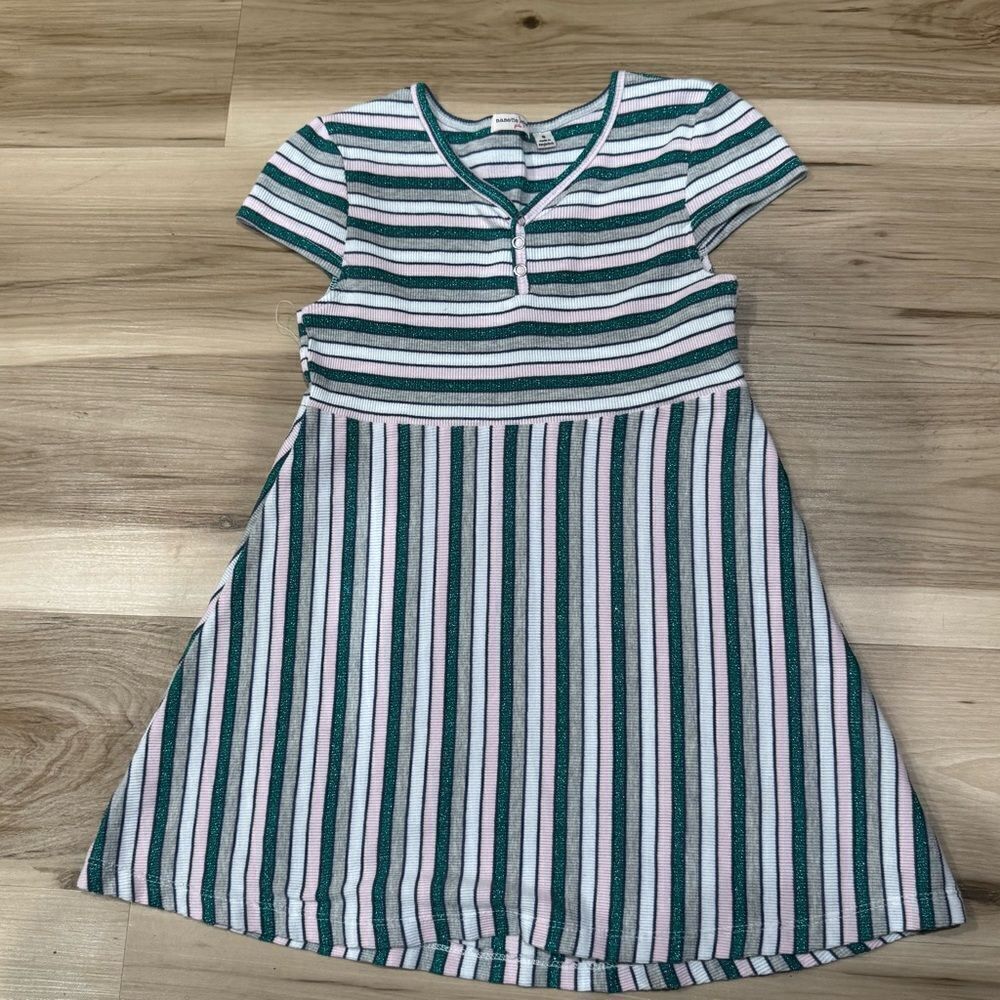 Nanette Lepore Green Pink White Glitter Striped Dress Girls 8